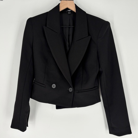 Express Black Stylist Peak Lapel Double Breasted Cropped Blazer - Picture 5 of 9